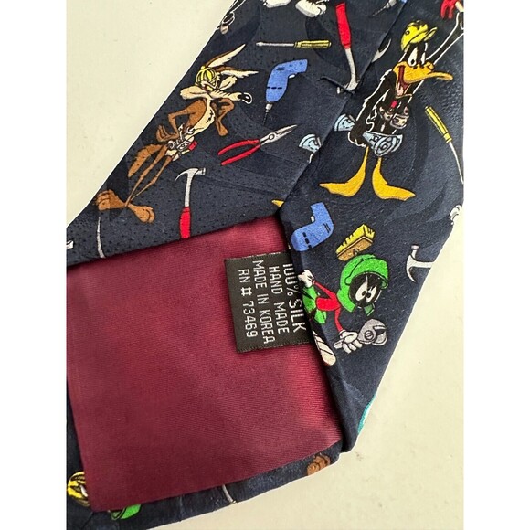 Looney Tunes Warner Bros Studio Store Black Silk Tie Workshop Tools Vintage - Picture 4 of 5